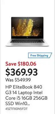 Walmart HP EliteBook 840 G3 14 Laptop Intel Core i5 16GB 256GB SSD Win10 Pro Refurbished offer