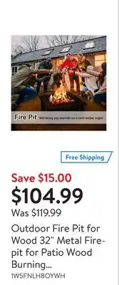 Walmart Outdoor Fire Pit for Wood 32 Metal Firepit for Patio Wood Burning Fireplace Square Garden Stove with Charcoal Rack, Poker & M offer