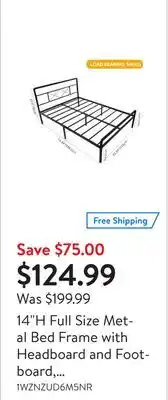 Walmart 14H Full Size Metal Bed Frame with Headboard and Footboard, Mattress Foundation Platform Bed Heavy duty Steel Slat Hold up to offer