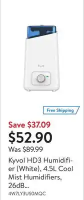 Walmart Kyvol HD3 Humidifier (White), 4.5L Cool Mist Humidifiers, 26dB Quiet Ultrasonic Humidifiers, BPA-Free, Auto Shut-off, 360° No offer