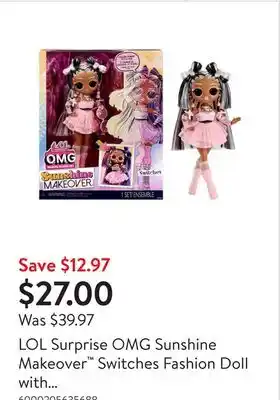 Walmart LOL Surprise OMG Sunshine Makeover Switches Fashion Doll with Color Changing Features offer