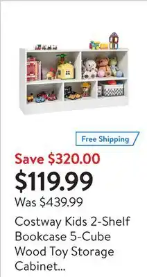 Walmart Costway Kids 2-Shelf Bookcase 5-Cube Wood Toy Storage Cabinet Organizer offer