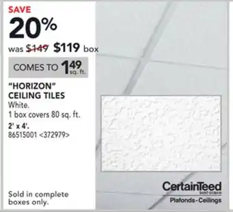 RONA CERTAINTEED HORIZON CEILING TILES 2' x 4' offer