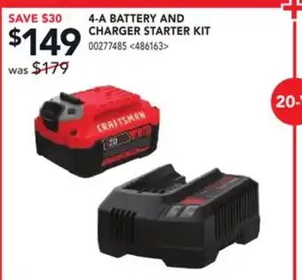 RONA CRAFTSMAN 4-A BATTERY AND CHARGER STARTER KIT offer