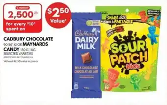 Real Canadian Superstore CADBURY CHOCOLATE 90-361G OR MAYNARDS CANDY 150G-1KG SELECTED VARIETIES offer
