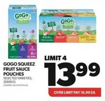 Real Canadian Superstore GOGO SQUEEZ FRUIT SAUCE POUCHES SELECTED VARIETIES, 20x90G offer