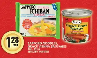 Food Basics SAPPORO NOODLES, GRACE VIENNA SAUSAGES 100-135G SELECTED VARIETIES offer