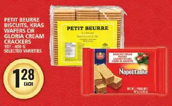 Food Basics PETIT BEURRE BISCUITS, KRAS WAFERS OR GLORIA CREAM CRACKERS 187-400G SELECTED VARIETIES offer