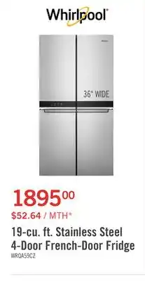 The Brick Whirlpool 19.4 Cu. Ft. 4-Door French-Door Refrigerator - WRQA59CNKZ offer
