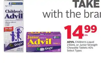 Rexall ADVIL Children's Liquid 230mL or Junior Strength Chewable Tablets 40' s offer