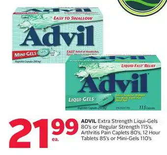 Rexall ADVIL Extra Strength Liqui-Gels 80's or Regular Strength 115's, Arthritis Pain Caplets 80's, 12 Hour Tablets 85's or Mini-Gel offer