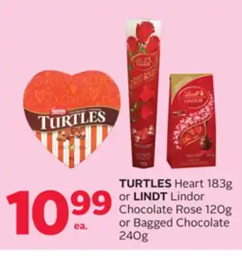 Rexall TURTLES Heart 183g or LINDT Lindor Chocolate Rose 120g or Bagged Chocolate 240g offer