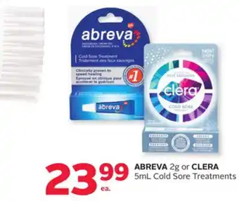 Rexall ABREVA 2g or CLERA 5mL Cold Sore Treatments offer