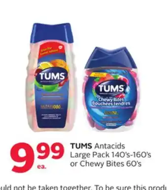 Rexall TUMS Antacids Large Pack 140's-160's or Chewy Bites 60's offer