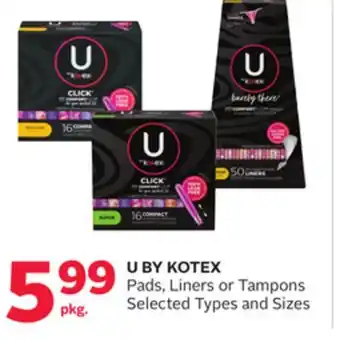 Rexall U BY KOTEX Pads, Liners or Tampons offer