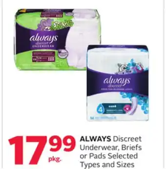 Rexall ALWAYS Discreet Underwear, Briefs or Pads offer