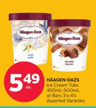 Rexall HÄAGEN-DAZS Ice Cream Tubs 450mL-500mL or Bars 3's-4's offer