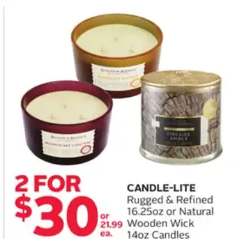 Rexall CANDLE-LITE Rugged & Refined 16.25oz or Natural Wooden Wick 14oz Candles offer