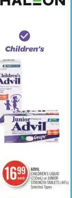 Shoppers Drug Mart ADVIL CHILDREN'S LIQUID (230mL) or JUNIOR STRENGTH TABLETS (40's) offer