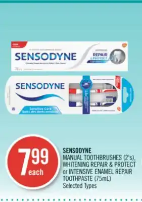 Shoppers Drug Mart SENSODYNE MANUAL TOOTHBRUSHES (2 s). WHITENING REPAIR & PROTECT or INTENSIVE ENAMEL REPAIR TOOTHPASTE (75mL) offer