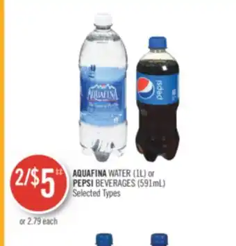 Shoppers Drug Mart AQUAFINA WATER (1L) or PEPSI BEVERAGES (591mL) offer
