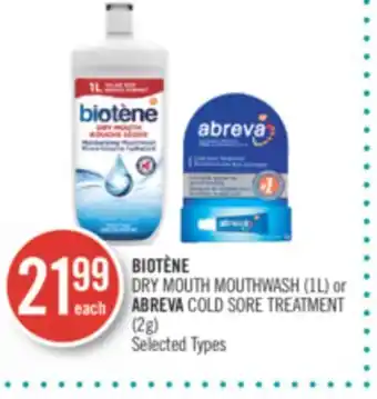 Shoppers Drug Mart BIOTÈNE DRY MOUTH MOUTHWASH (1L) or ABREVA COLD SORE TREATMENT (2g) offer