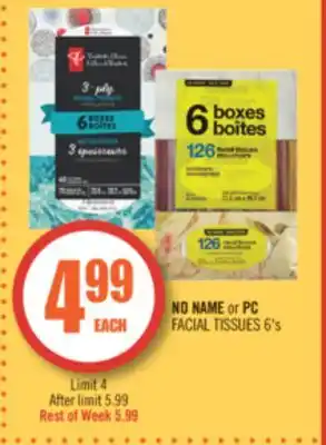 Shoppers Drug Mart NO NAME or PC FACIAL TISSUES offer