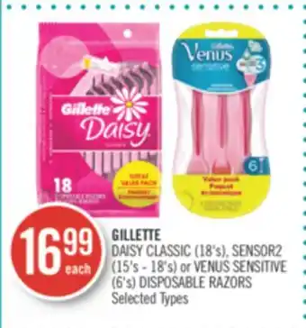 Shoppers Drug Mart GILLETTE DAISY CLASSIC (18's), SENSOR2 (15's - 18's) or VENUS SENSITIVE (6's) DISPOSABLE RAZORS offer