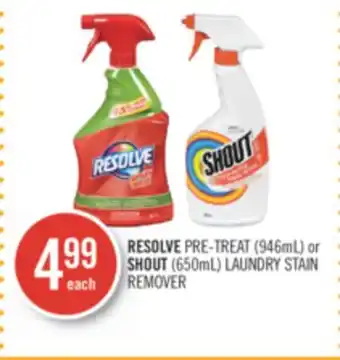 Shoppers Drug Mart RESOLVE PRE-TREAT (946mL) or SHOUT (650mL) LAUNDRY STAIN REMOVER offer