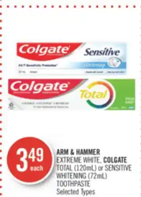 Shoppers Drug Mart ARM & HAMMER EXTREME WHITE COLGATE TOTAL (120mL) or SENSITIVE WHITENING (72Ml) TOOTHPASTE offer