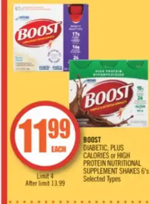 Shoppers Drug Mart BOOST DIABETIC, PLUS CALORIES or HIGH PROTEIN NUTRITIONAL SUPPLEMENT SHAKES offer