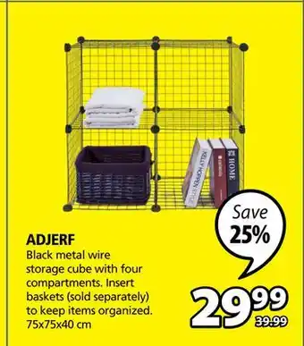 JYSK ADJERF Black metal wire storage cube with four compartments offer