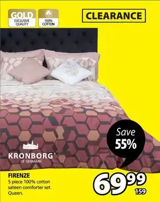 JYSK KRONBORG FIRENZE 5 piece 100% cotton sateen comforter set offer