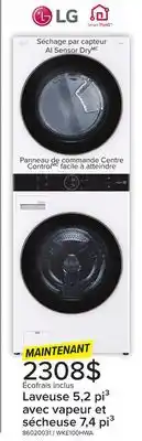 Leon's WashTower Laveuse à chargement frontal 5,2 pi³ avec vapeur et Centre ControlMC et sécheuse électrique 7,4 pi³ blanc WKE100HWA offer