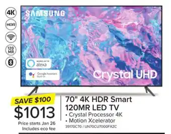 Leon's Samsung 70 CUHD 4K Smart TV UN70CU7000FXZC offer