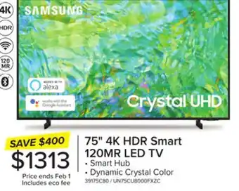 Leon's Samsung 75 CUHD 4K Smart TV UN75CU8000FXZC offer