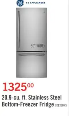 The Brick GE 20.9 Cu. Ft. Bottom-Freezer Refrigerator - GDE21DYRKFS offer