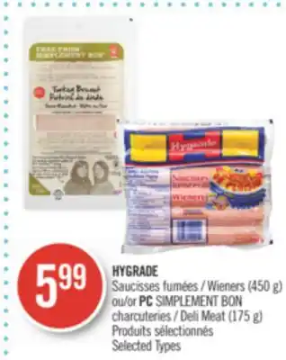 Pharmaprix HYGRADE Wieners (450 g) or PC SIMPLEMENT BON Deli Meat (175 g) offer