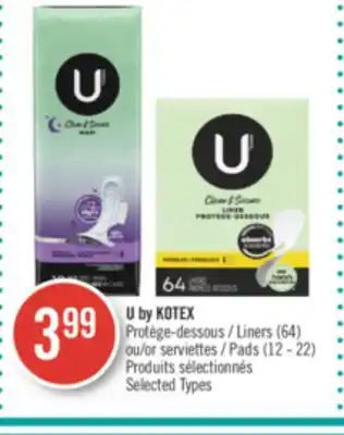 Pharmaprix U by KOTEX Liners (64) or Pads (12 - 22) offer