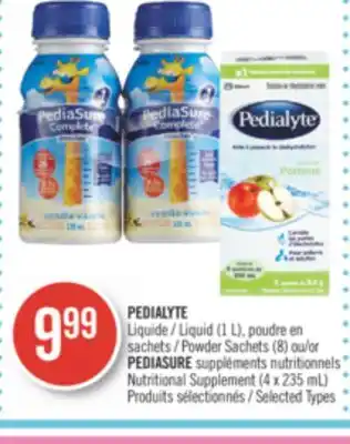 Pharmaprix PEDIALYTE Liquid (1 L), Powder Sachets (8) or PEDIASURE Nutritional Supplement (4 x 235 mL) offer