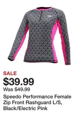 TSC Stores Speedo Performance Female Zip Front Rashguard L/S, Black/Electric Pink offer