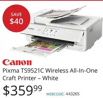 Vistek Pixma TS9521C Wireless All-In-One Craft Printer - White offer