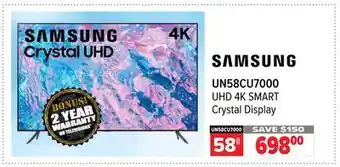 2001 Audio Video Samsung 58 UHD 4K Smart Crystal Display TV offer