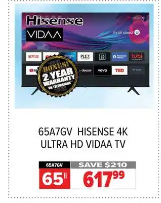 2001 Audio Video HISENSE 65 4K ULTRA HD VIDAA TV offer