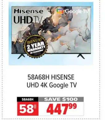2001 Audio Video Hisense 58 UHD 4K Google TV offer