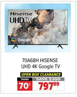 2001 Audio Video HISENSE UHD 4K Google TV 70 offer
