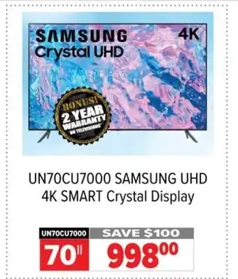 2001 Audio Video Samsung 70 UHD 4K SMART Crystal Display TV offer