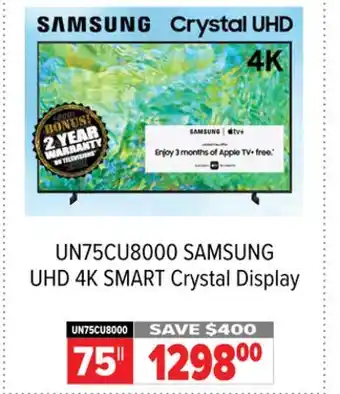 2001 Audio Video Samsung 75 UHD 4K Smart Crystal Display offer
