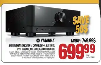 Centre Hi-Fi YAMAHA 8K HOME THEATER RECEIVER 5.1 CHANNELS WI-FI, BLUETOOTH, APPLE AIRPLAY 2, AND AMAZON ALEXA COMPATIBLE offer