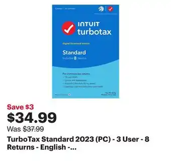 Best Buy TurboTax Standard 2023 (PC) - 3 User - 8 Returns - English - Digital Download offer